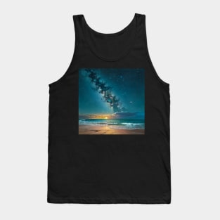 Gentle waves crashing on a starry beach at night Tank Top